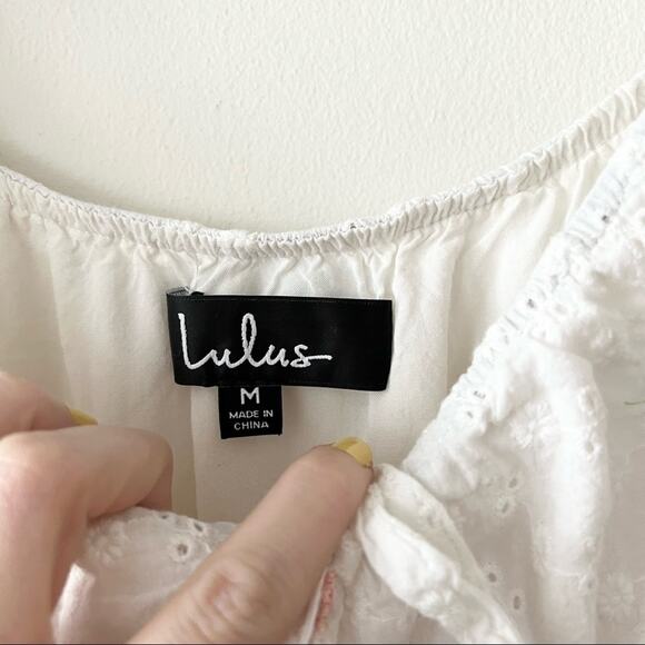 Lulu's Live In Sunshine White Floral Eyelet Lace Smocked Mini Dress - Picture 4 of 7